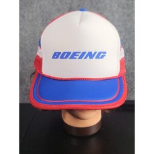 Vintage‎ Boeing Trucker Hat Mesh Snapback Cap Red White Blue One Size Aviation